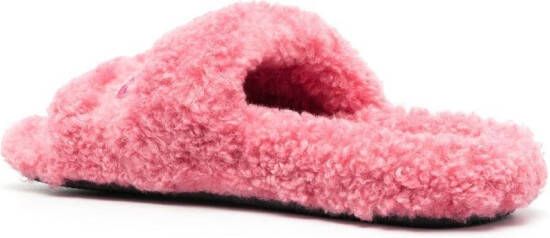 Balenciaga embroidered-logo faux-fur slides Pink