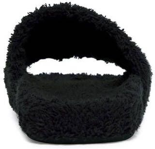 Balenciaga embroidered-logo furry slippers Black