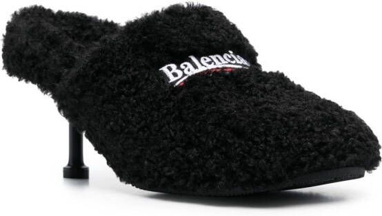 Balenciaga embroidered-logo fuzzy mules Black