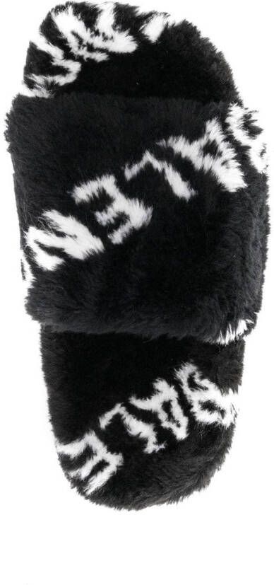 Balenciaga Furry logo-print slides Black