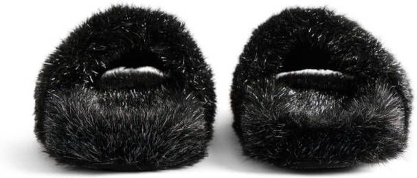 Balenciaga Furry logo-embroidered slides Black