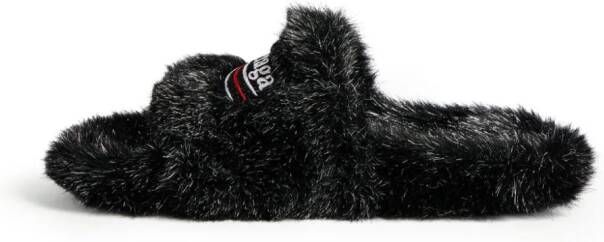 Balenciaga Furry logo-embroidered slides Black