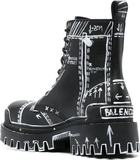 Balenciaga graphic-print leather combat boots Black