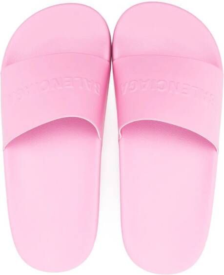 Balenciaga Kids embossed-logo tonal-design slippers Pink