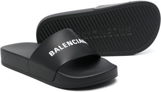 Balenciaga Kids logo-print pool sliders Black
