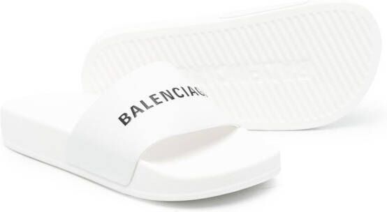 Balenciaga Kids logo-print pool slides White