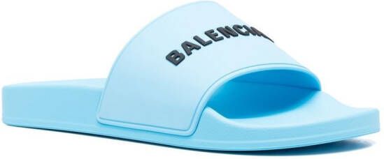 Balenciaga logo-detail pool slides Blue