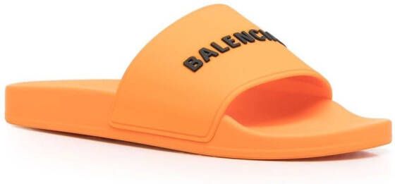 Balenciaga logo-detail pool slides Orange