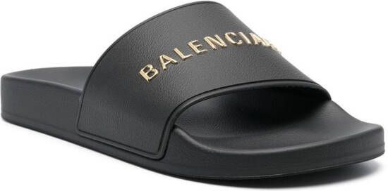 Balenciaga logo-lettering pool slides Black