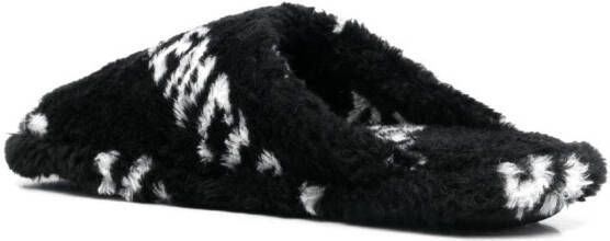 Balenciaga logo-print faux-fur slippers Black