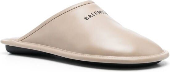 Balenciaga logo-print leather slippers Neutrals