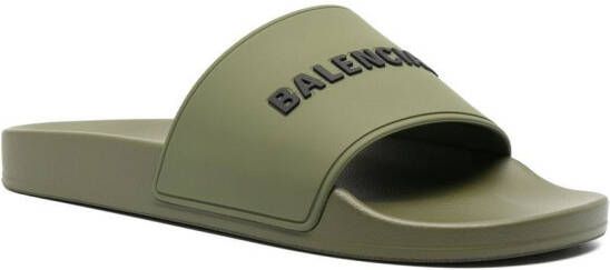 Balenciaga logo-print pool slides Green