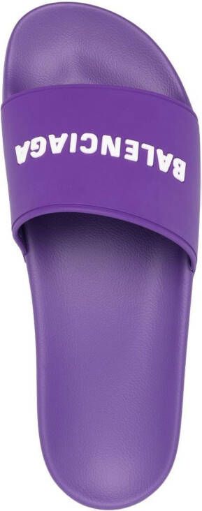 Balenciaga logo-print pool slides Purple