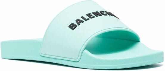 Balenciaga logo-print slides Blue