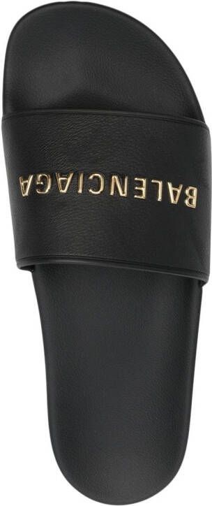 Balenciaga logo-strap pool slides Black