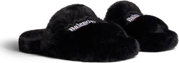 Balenciaga Furry logo-appliqué slides Black