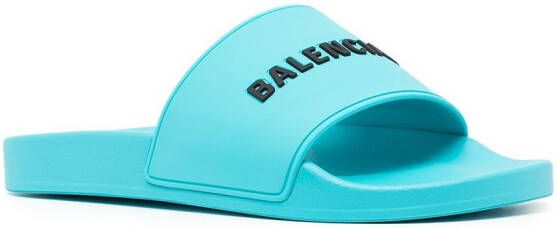Balenciaga raised logo pool slides Blue