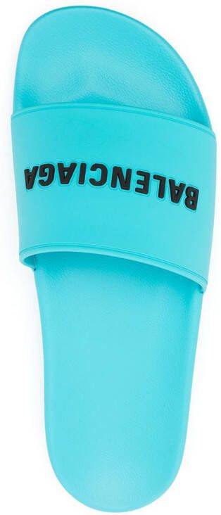 Balenciaga raised logo pool slides Blue