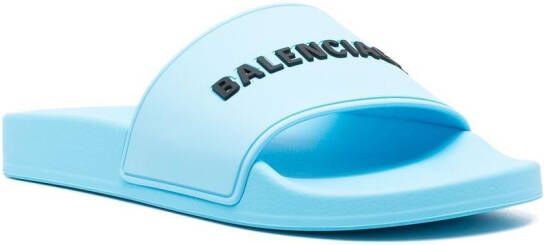Balenciaga raised-logo slides Blue