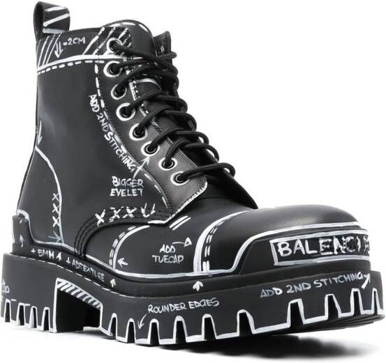 Balenciaga sketch-print leather ankle boots Black