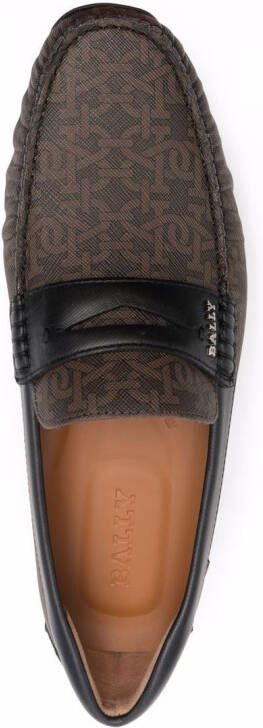Bally chain logo-print leather loafers Brown
