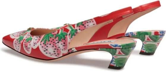 Bally Sylt 35mm strawberry-print leather pumps Red