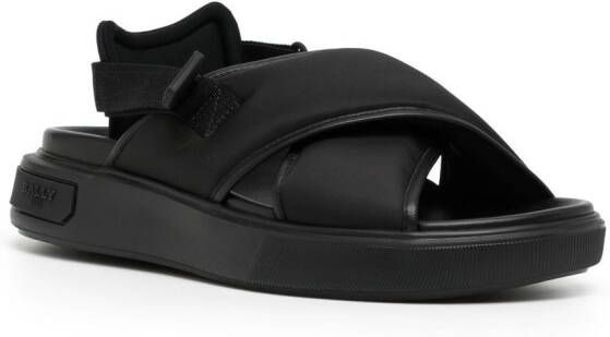 Bally wide crossover-straps flat sands Black