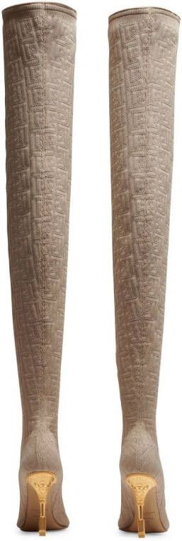 Balmain 95mm monogram-knit over-the-knee boots Neutrals