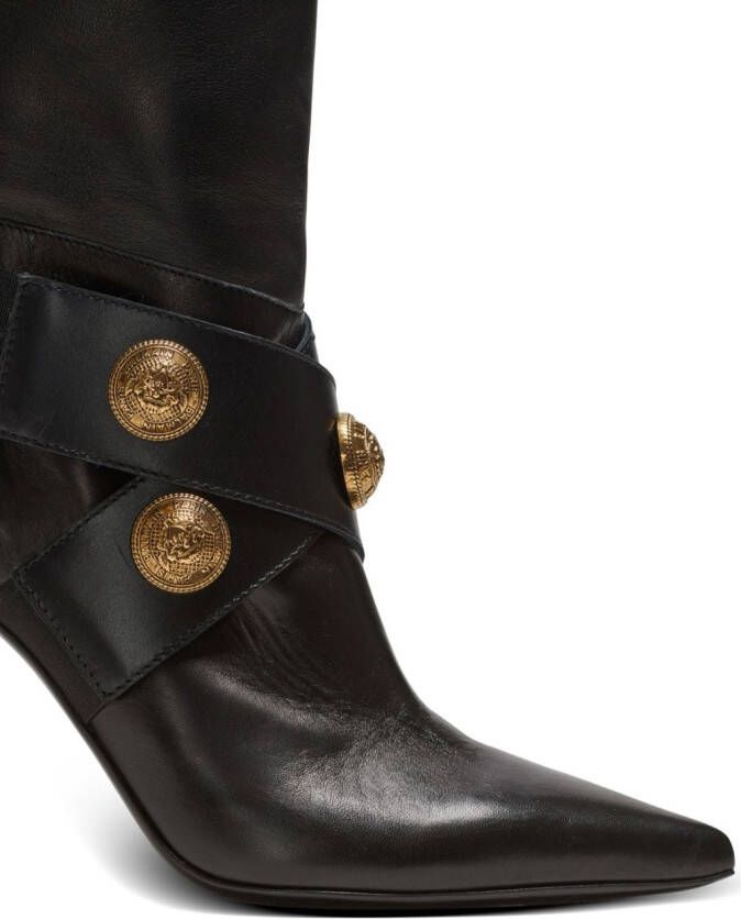 Balmain Alma leather knee-high boots Black