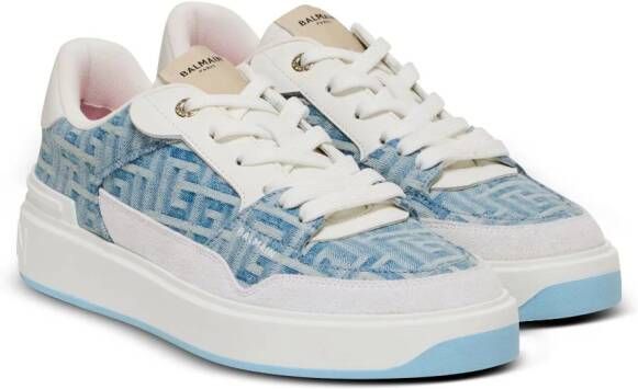 Balmain B-Court denim-panelled sneakers White