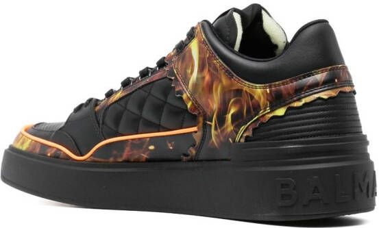 Balmain B-Court flame-print leather sneakers Black