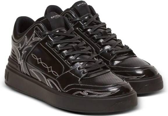 Balmain B-Court mid-top patent-leather sneakers Black