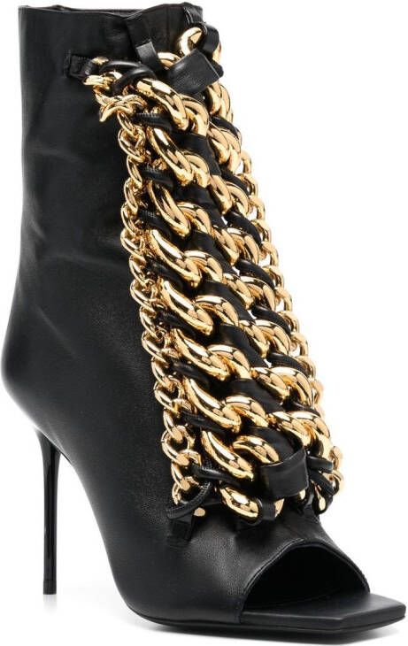 Balmain chain-embellished open-toe booties Black