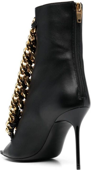 Balmain chain-embellished open-toe booties Black