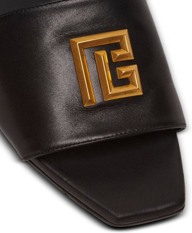 Balmain Dafne logo-plaque leather slides Black