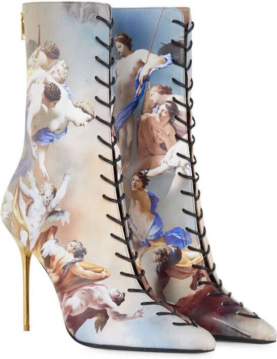 Balmain graphic-print lace-up ankle boots Neutrals