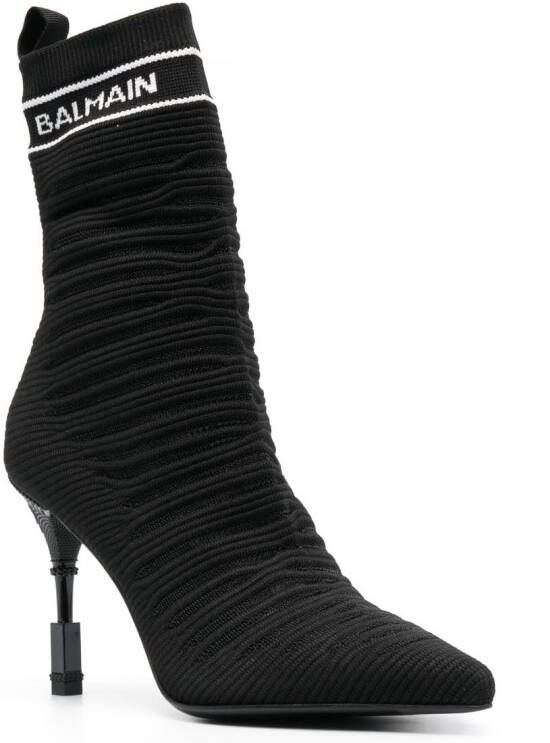 Balmain intarsia-knit 100mm ankle boots Black