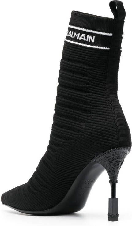 Balmain intarsia-knit 100mm ankle boots Black