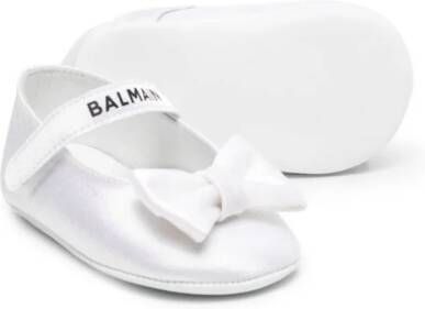 Balmain Kids bow-detail satin ballerina shoes White