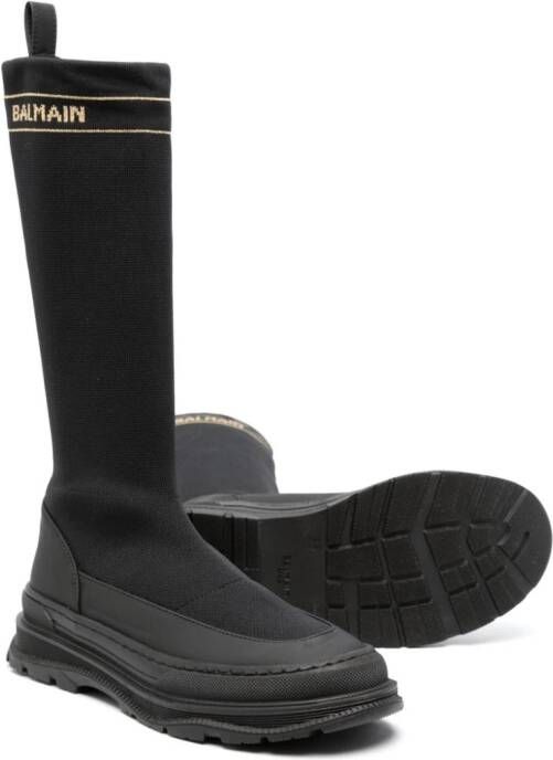 Balmain Kids logo-intarsia sock boots Black