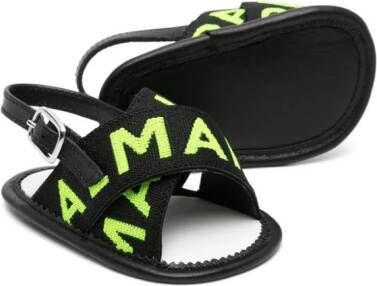 Balmain Kids logo-jacquard slingback sandals Black