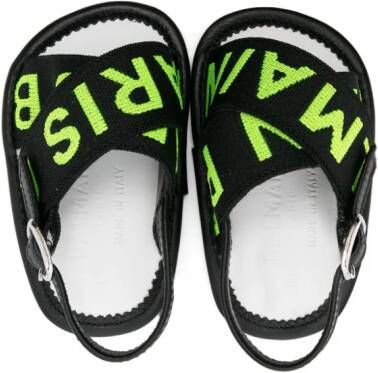 Balmain Kids logo-jacquard slingback sandals Black