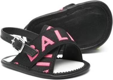 Balmain Kids logo-jacquard slingback-strap sandals Black