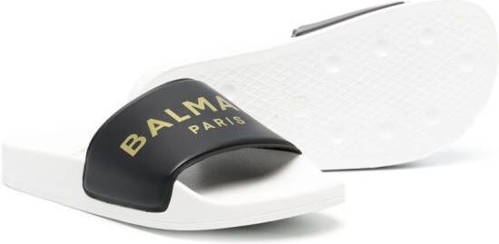 Balmain Kids logo-print open-toe slides Black