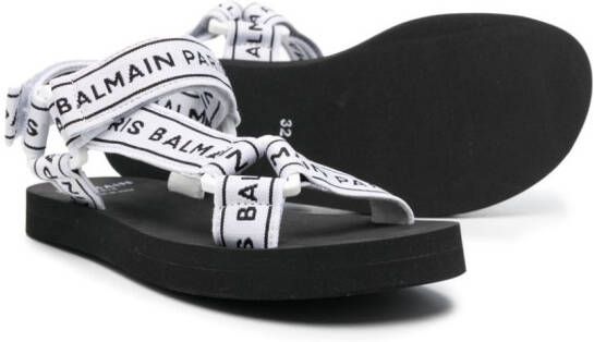 Balmain Kids logo-print touch-strap sandals White