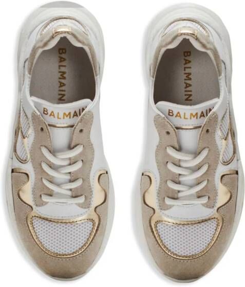Balmain Kids metallic-effect leather sneakers White