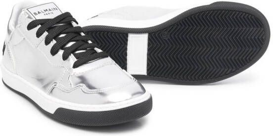 Balmain Kids metallic-finish low-top sneakers Silver
