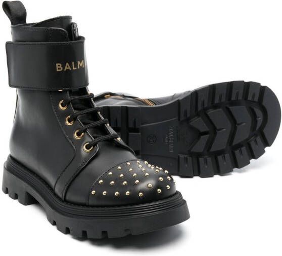 Balmain Kids stud-embellished lace-up boots Black