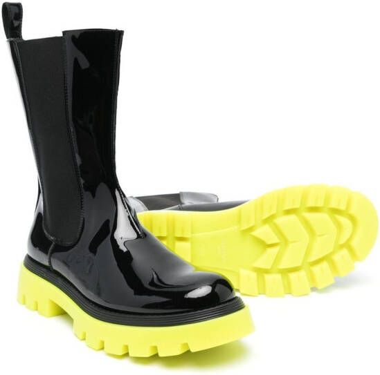 Balmain Kids TEEN colourblock patent pull-on boots Black