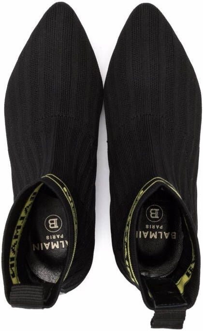 Balmain Kids TEEN logo-knit almond-toe ankle boots Black